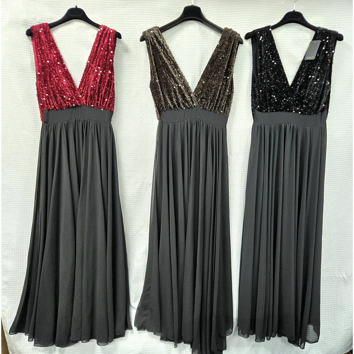 Wholesale Sequin Velour Crossover Neck Maxi Dress