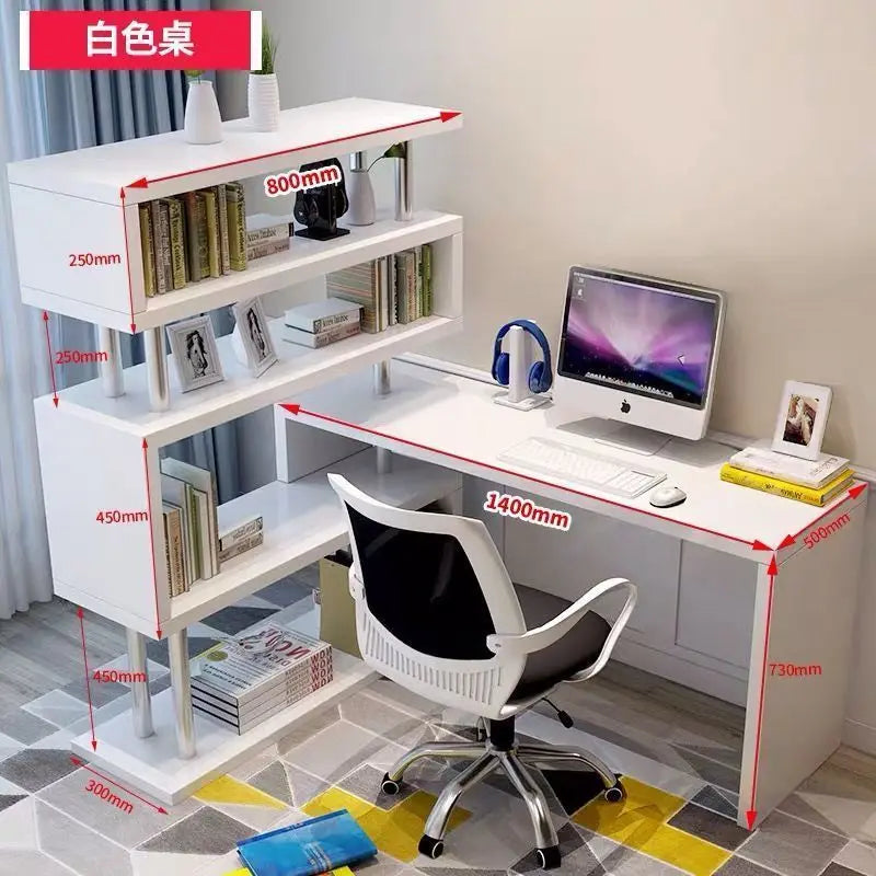 Modern Computer Desk with Bookshelf Standing Desk Shelf High-Quality Wooden Bookshelf with Computer Desk مكتب كمبيوتر مكتبي