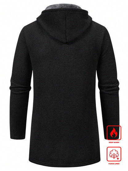 Men's Solid Color Hooded Long Cardigan Coat