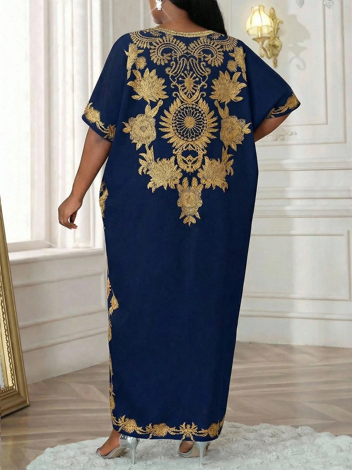 SHEIN Women's Plus Size Braided Notch Robe Kaftan Dress