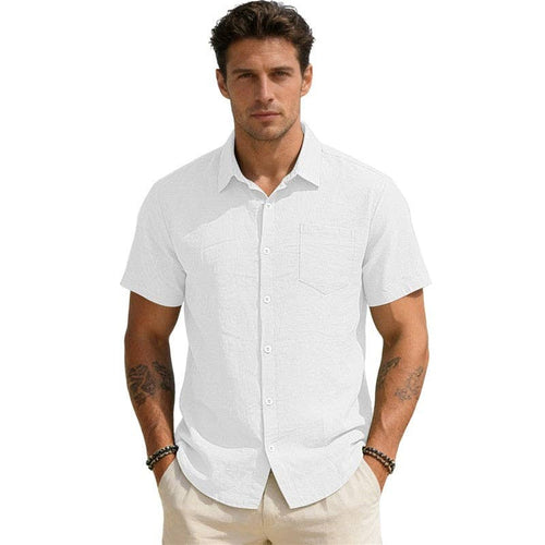 Wholesale Men's Casual Short Sleeve Pocket Open Front Shirt Solid Loose Fit Lapel Collar