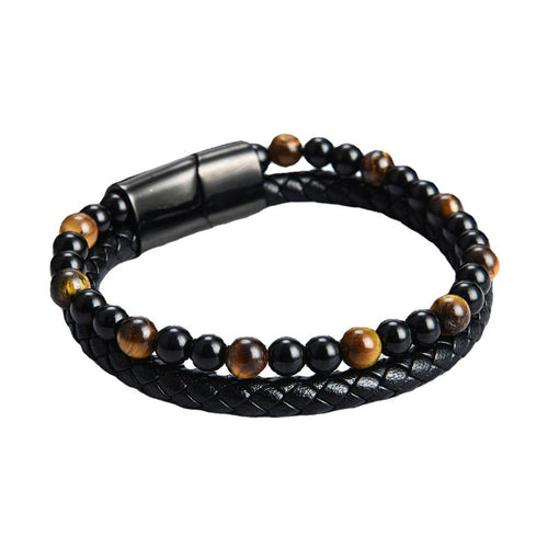 Wholesale Men's Leather Bracelet with Tiger's eye Bracelet